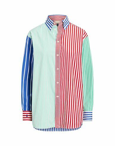 Polo Ralph Lauren Oversize Striped Cotton Fun Shirt Woman Shirt Red Cotton Cover