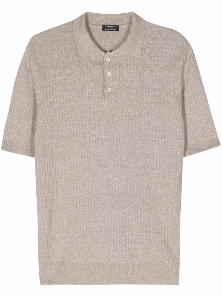 Barba ribbed-knit linen-blend polo shirt - Neutrals Cover