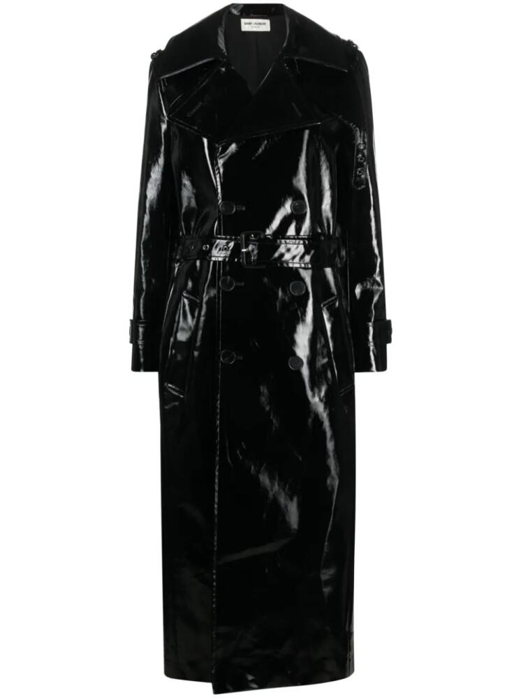 Saint Laurent patent double-breasted coat - Black Cover