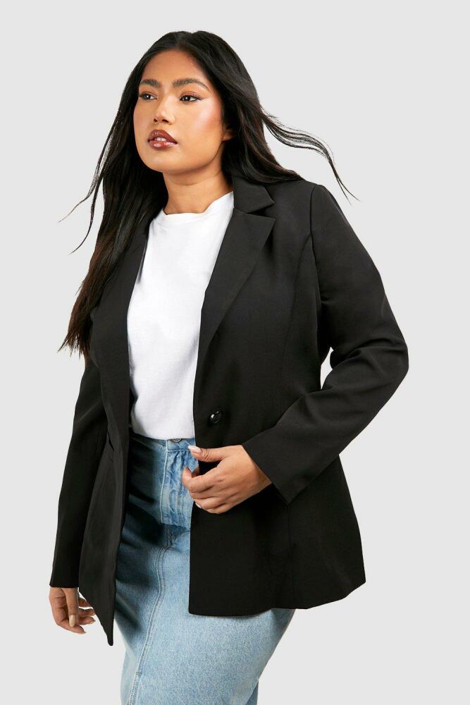 boohoo Womens Plus Oversized Woven Blazer - Black Cover