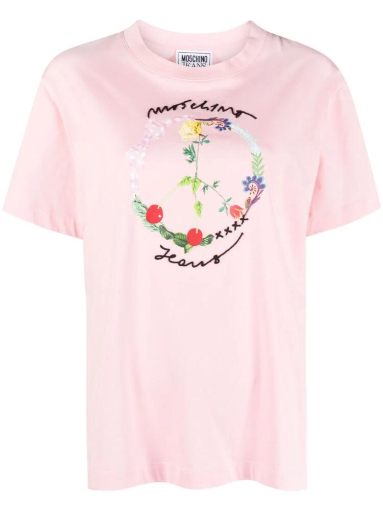 MOSCHINO JEANS logo-embroidered cotton T-shirt - Pink Cover