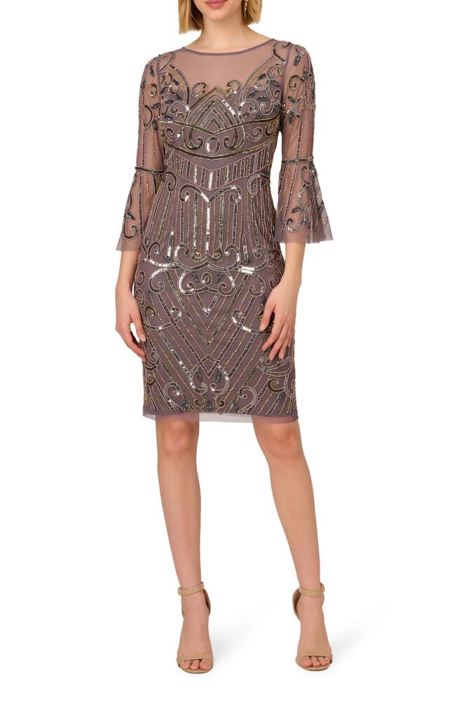 Adrianna Papell Beaded Bell Sleeve Sheath Dress in Moonscape Cover