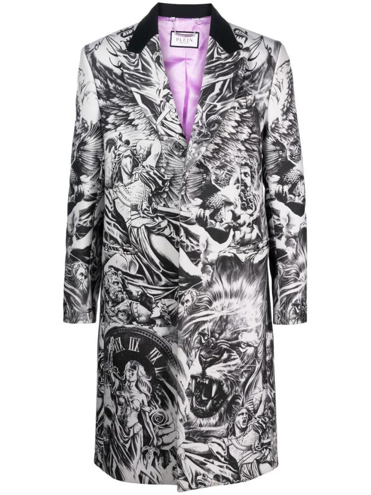 Philipp Plein tattoo-print wool coat - Grey Cover