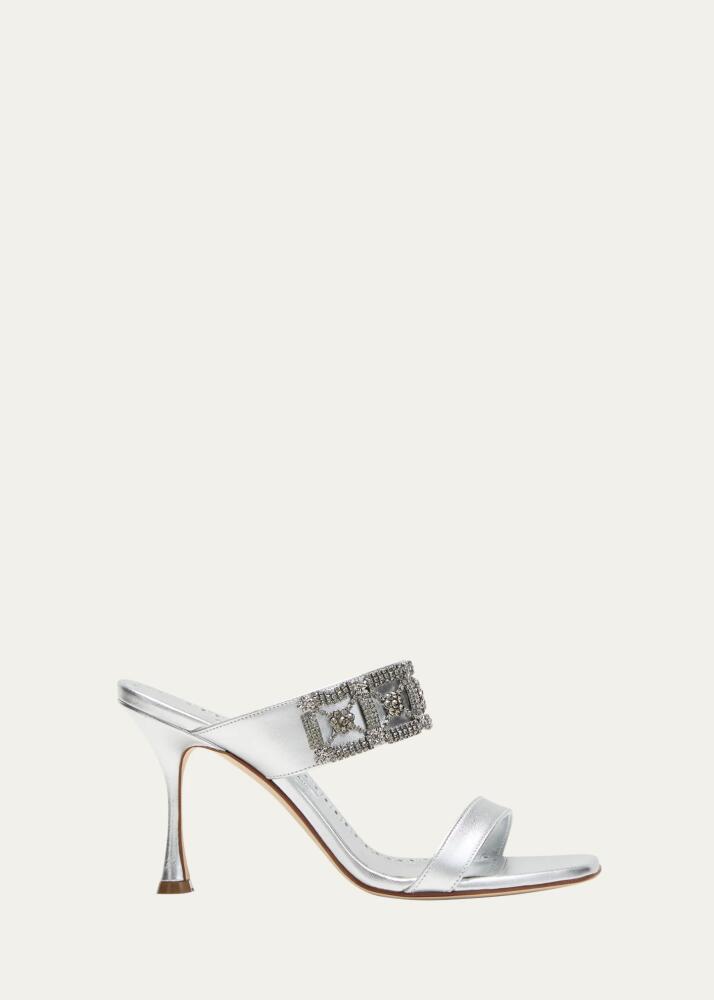 Manolo Blahnik Larapa Embellished Metallic Slide Sandals Cover