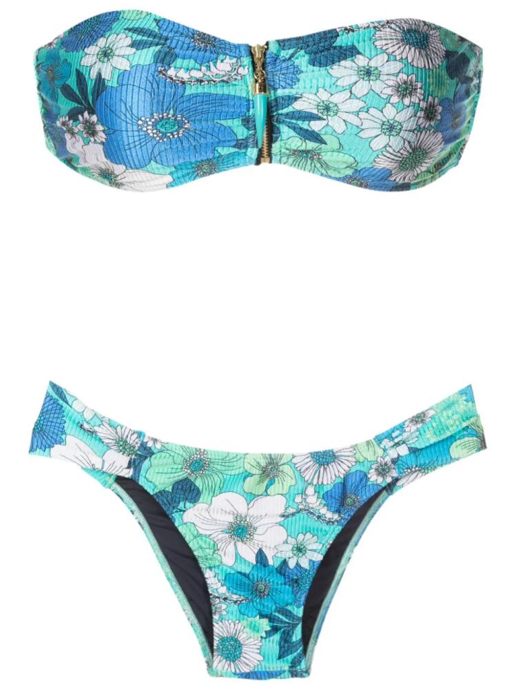 Brigitte floral-print strapless bikini - Blue Cover