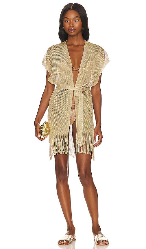 Luli Fama Finge Short Caftan in Metallic Gold Cover