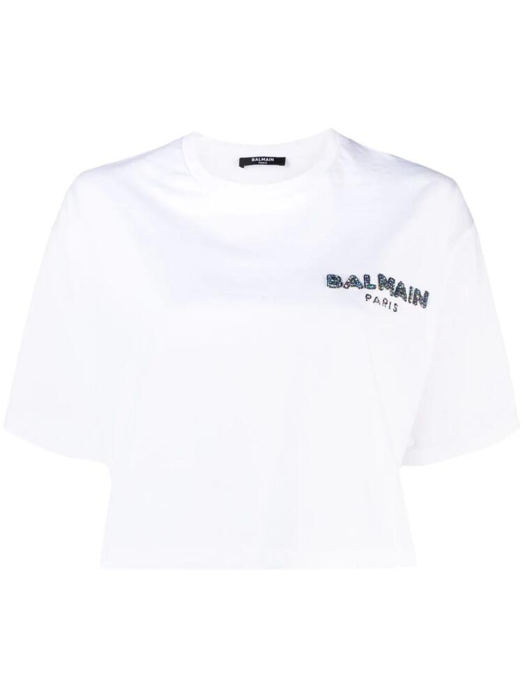 Balmain printed logo cropped T-shirt - White Cover