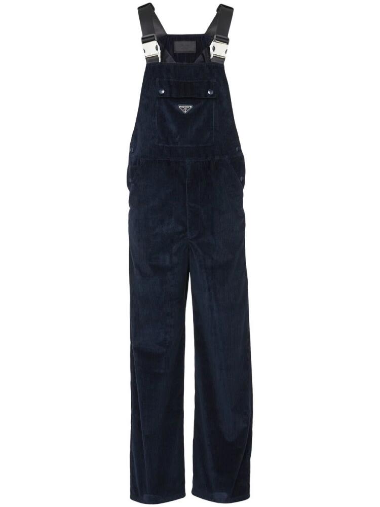 Prada logo-plaque corduroy dungarees - Black Cover