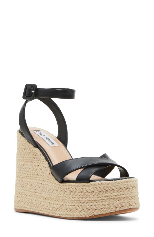 Steve Madden Lulah Platform Wedge Sandal in Black Leather Cover