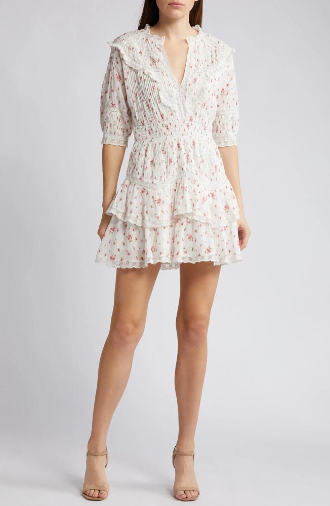 LoveShackFancy Clovis Floral Pintuck Tiered Cotton Minidress in Carmine Rose Cover