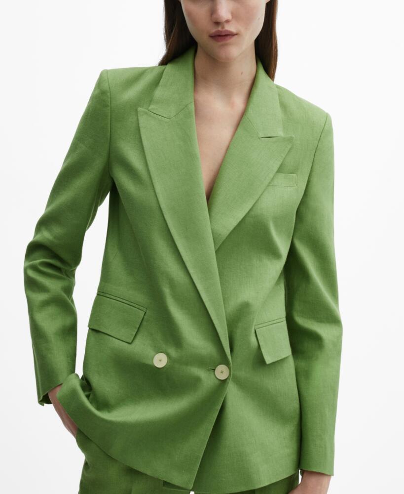 Mango Women's 100% Linen Suit Blazer - Green Cover