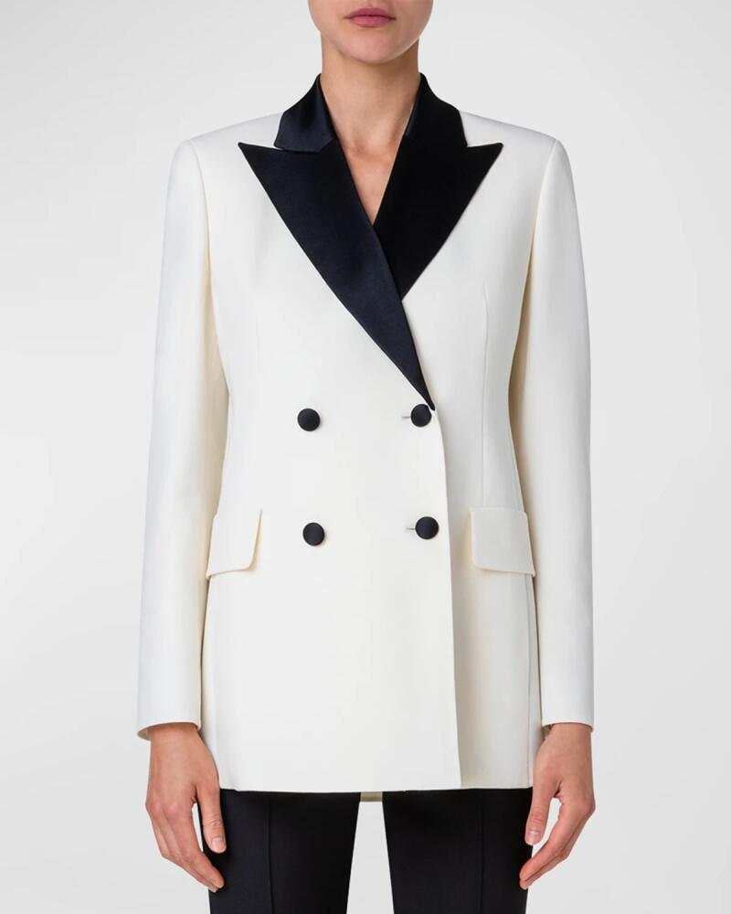 Akris Double-Face Wool Tuxedo Jacket with Contrast Satin Lapel Cover