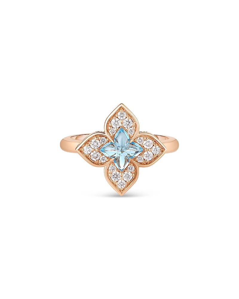 Roberto Coin 18K Rose Gold Venetian Princess Carnevale Blue Topaz & Diamond Flower Ring Cover