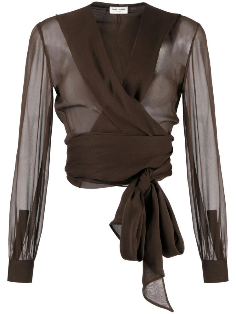 Saint Laurent hooded organic silk blouse - Brown Cover