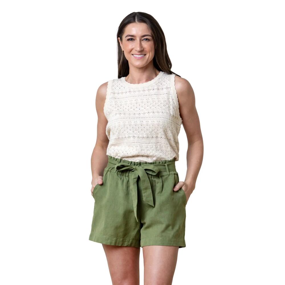 Hope & Henry Womens' Cinched Waist Short in Olive Light Linen Cover