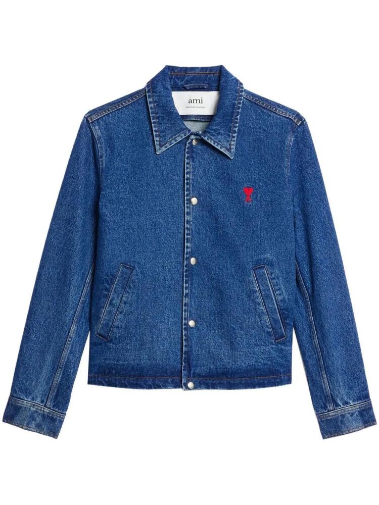 AMI Paris denim logo-embroidered shirt jacket - Blue Cover