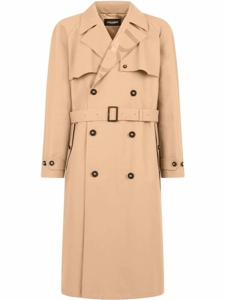 Dolce & Gabbana logo-embellished belted trench coat - Neutrals Cover