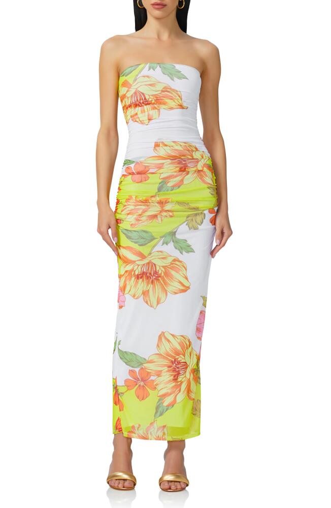 AFRM Marlo Ruched Strapless Dress in Color Block Floral Cover