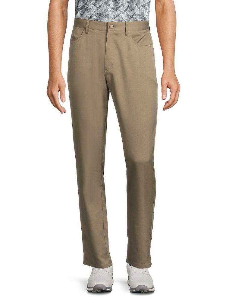 TailorByrd Men's Solid Flat Front Pants - Taupe Cover