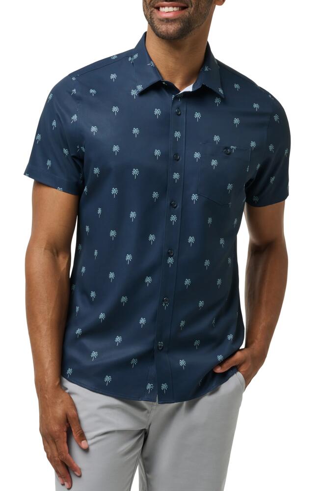 TravisMathew Captain Cantina Palm Tree Print Short Sleeve Button-Up Shirt in Total Eclipse Cover