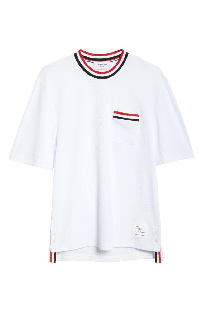 Thom Browne Stripe Trim Cotton T-Shirt in White Cover