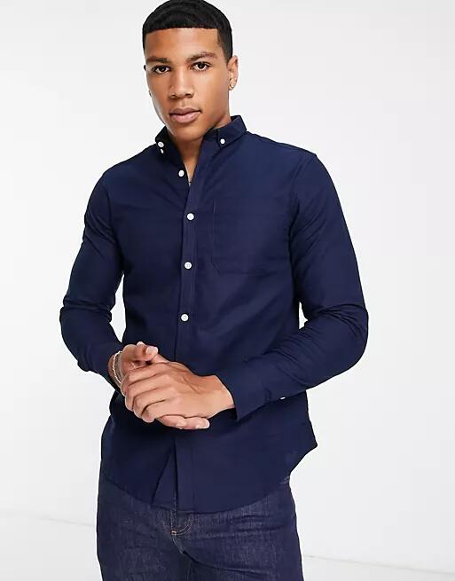 New Look long sleeve oxford shirt in navy Cover