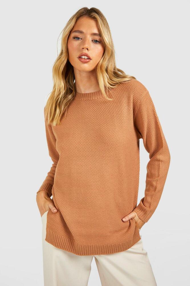 boohoo Womens Round Neck Lightweight Sweater - Brown Cover