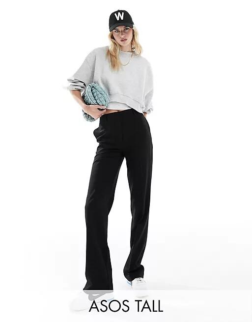 ASOS DESIGN Tall tailored straight leg pants in black Cover