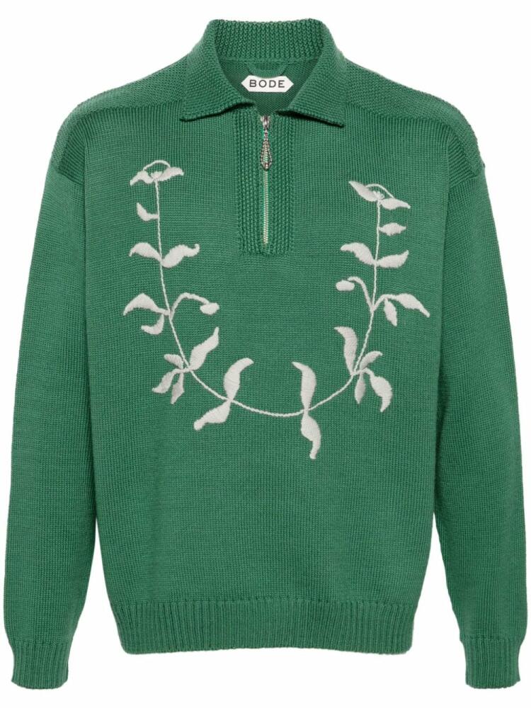 BODE Floret wool polo jumper - Green Cover