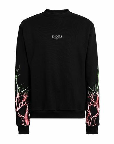 Phobia Archive Black Crewneck With Red And Green Lightning Man Sweatshirt Black Cotton Cover