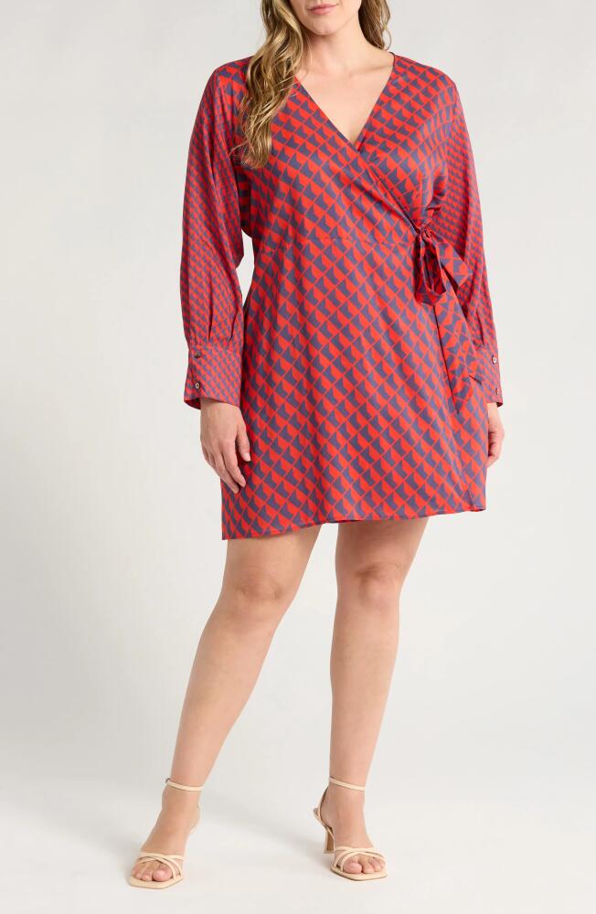 HARSHMAN Althea Long Sleeve Wrap Dress in Poppy Red/Navy Pattern Cover