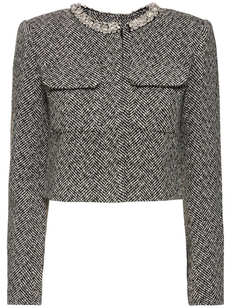 SELF-PORTRAIT Embellished Herringbone Jacket Cover