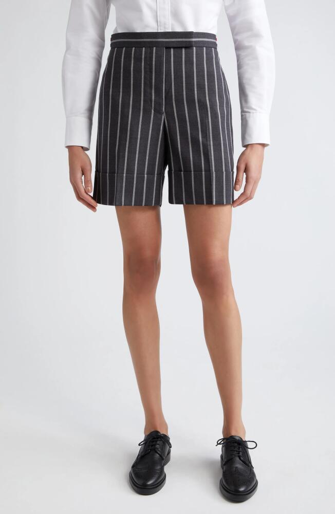 Thom Browne Side Tab Wool Straight Leg Shorts in Dark Grey Cover