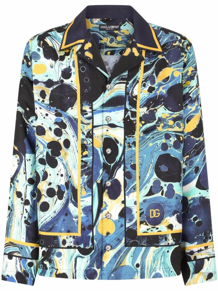 Dolce & Gabbana marble-pattern silk shirt - Blue Cover