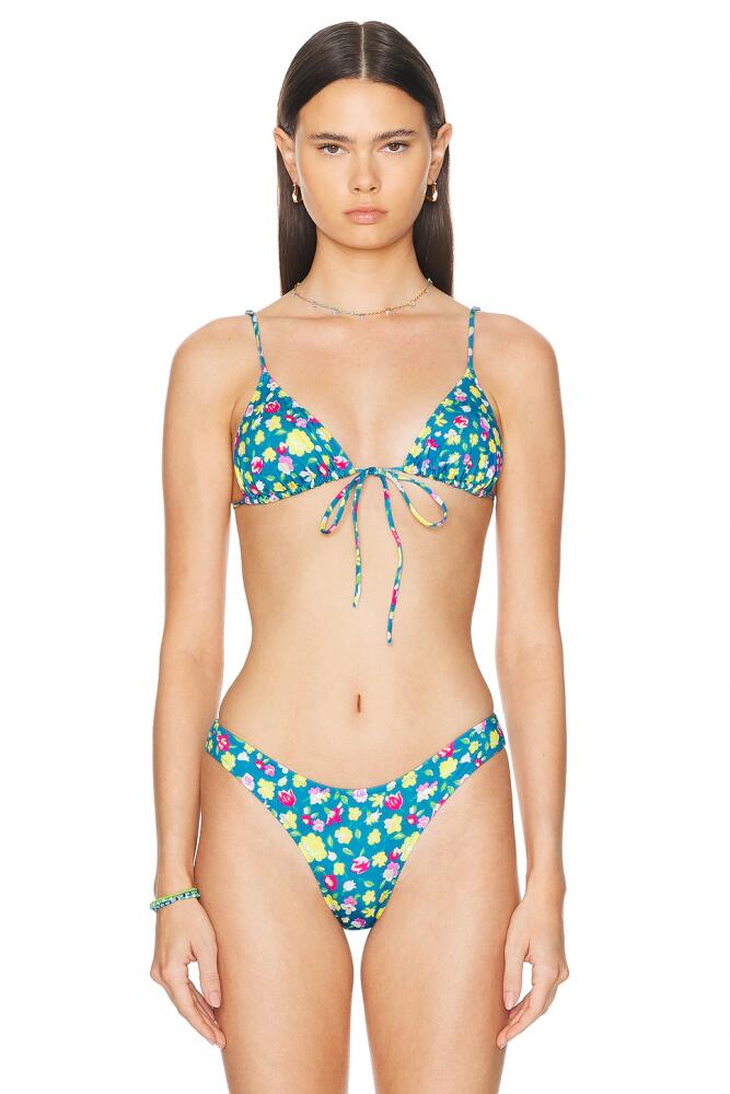 Heavy Manners Triangle Front Tie Bikini Top in Teal Cover