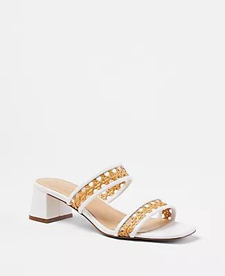 Ann Taylor Straw Two Strap Block Heel Sandals Cover