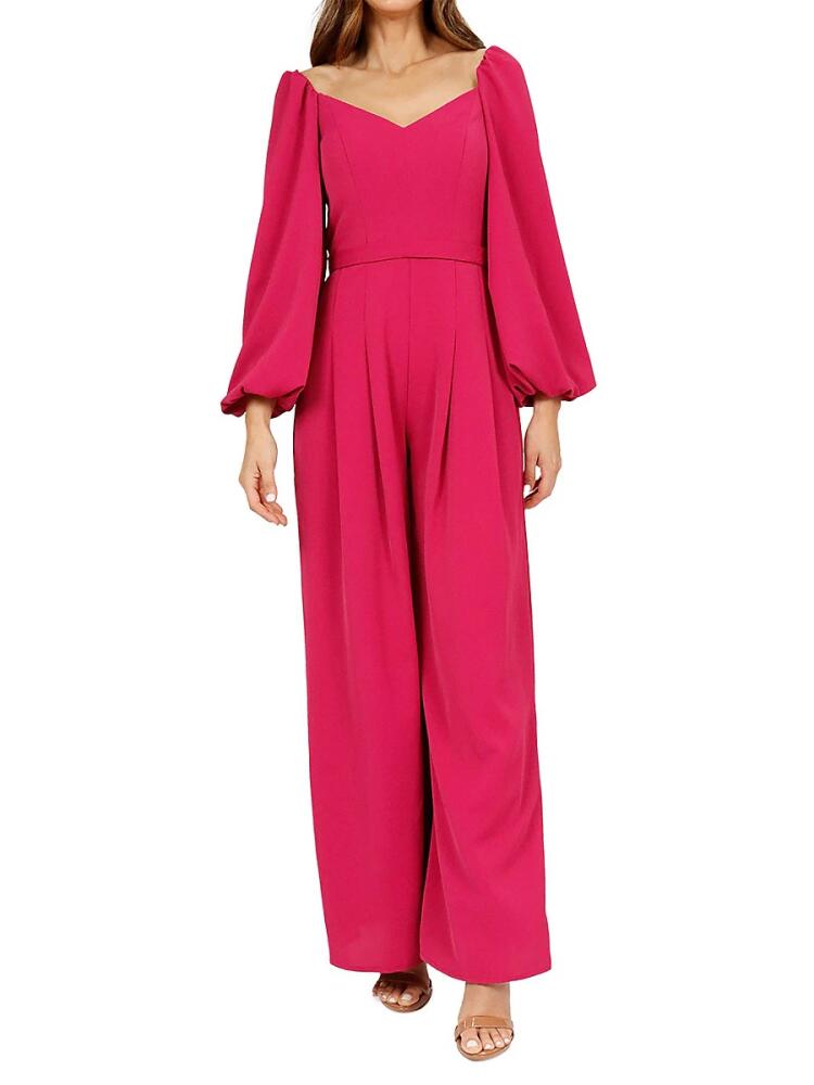 Rene Ruiz Collection Women's Puff Sleeve Jumpsuit - Deep Pink Cover