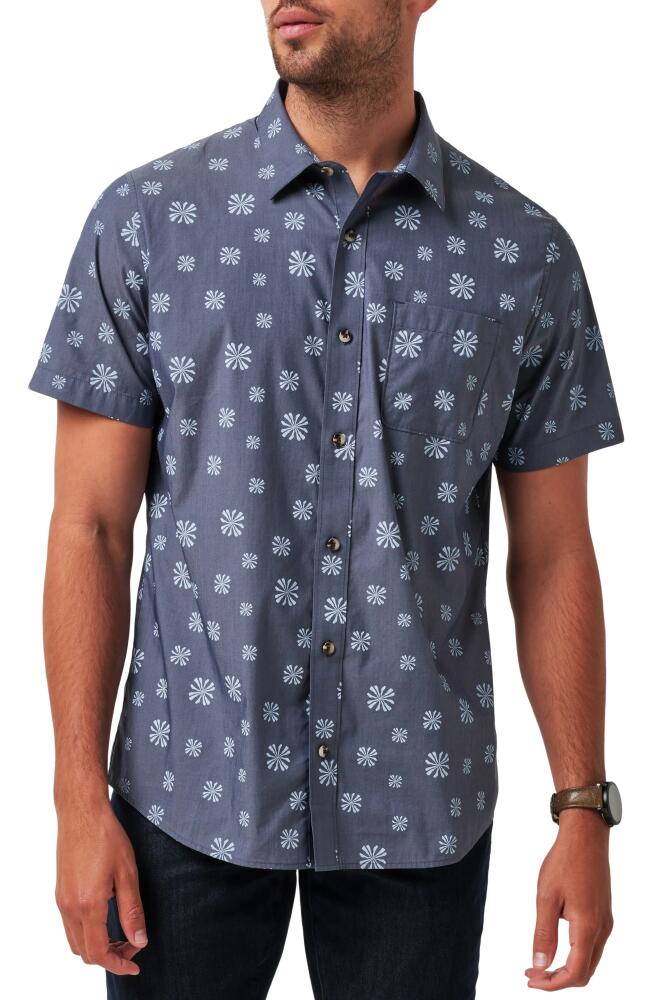 TravisMathew In the Rough Short Sleeve Stretch Button-Up Shirt in Heather Total Eclipse Cover