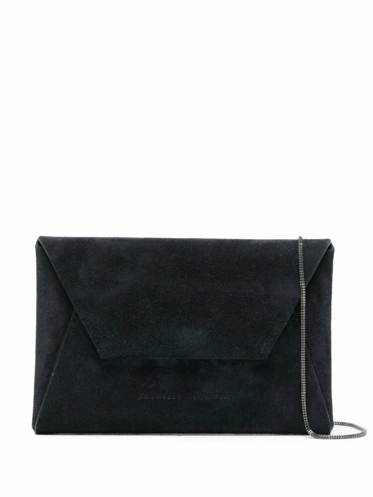 Brunello Cucinelli logo-stamp suede crossbody bag - Blue Cover