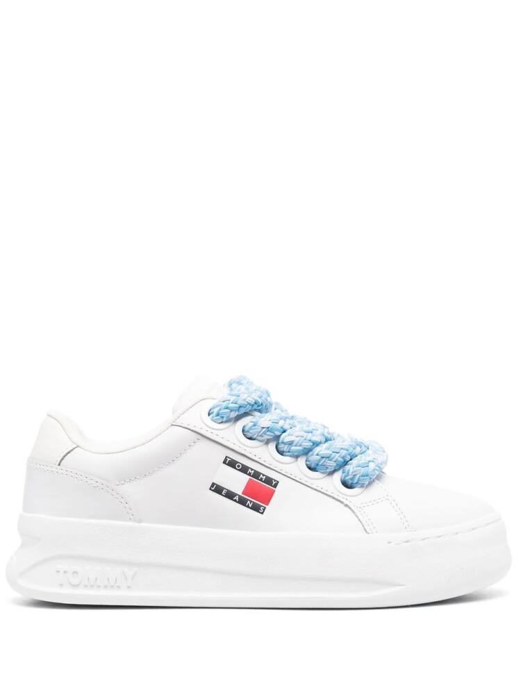 Tommy Jeans logo-print flatform leather sneakers - White Cover