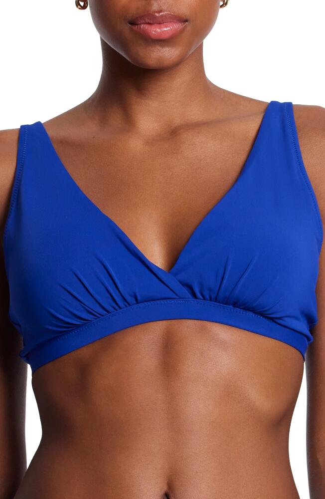 Hanky Panky Wrap Front Bikini Top in Poolside Blue Solid Cover