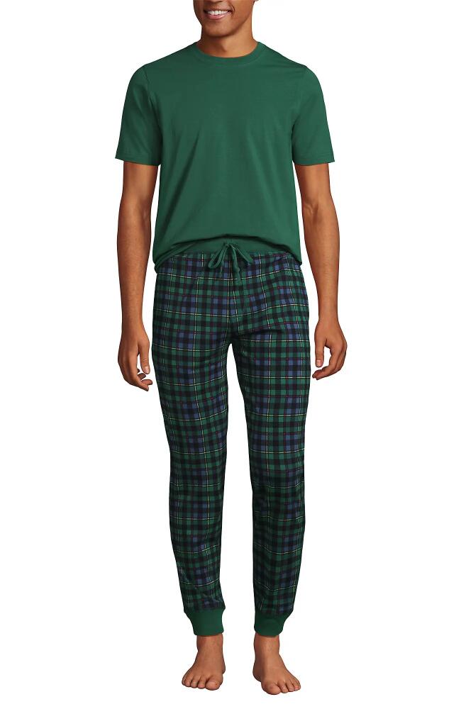 Lands' End Knit Jersey Pajama Sleep Set in Soft Evergreen Plaid Cover