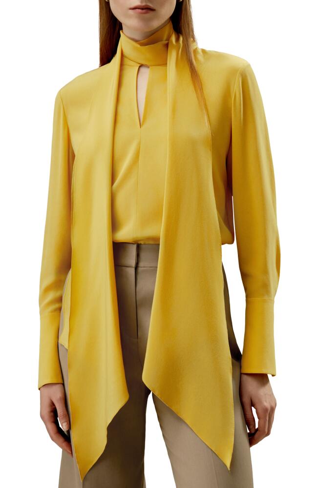 Lilysilk Flowing Draped Tie-Neck Silk Blouse in Ginger Cover