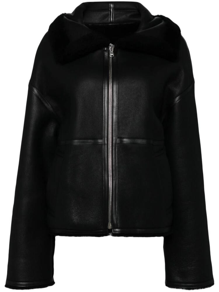 Goen.J shearling-lined aviator leather jacket - Black Cover