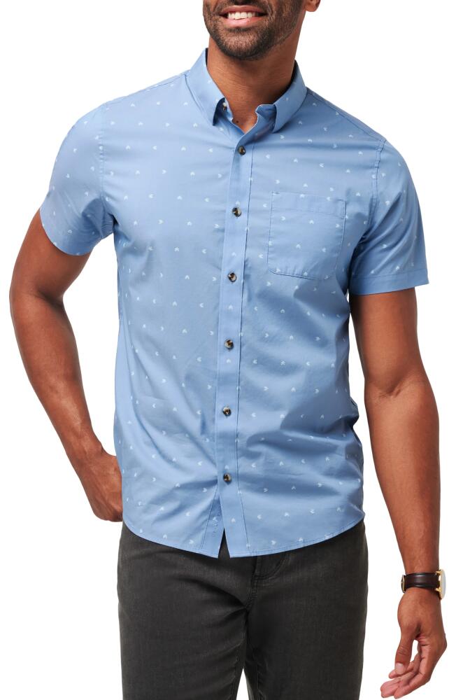 TravisMathew Wind It In Stretch Short Sleeve Button-Up Shirt in Heather Quiet Harbor Cover