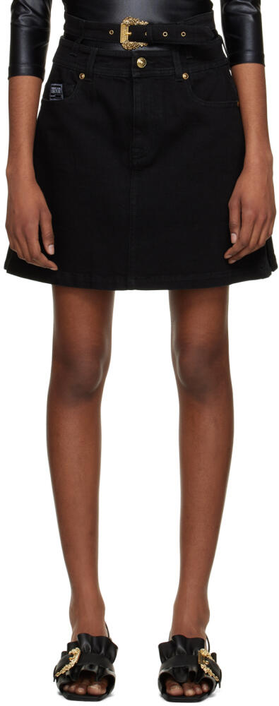 Versace Jeans Couture Black Baroque Buckle Denim Miniskirt Cover