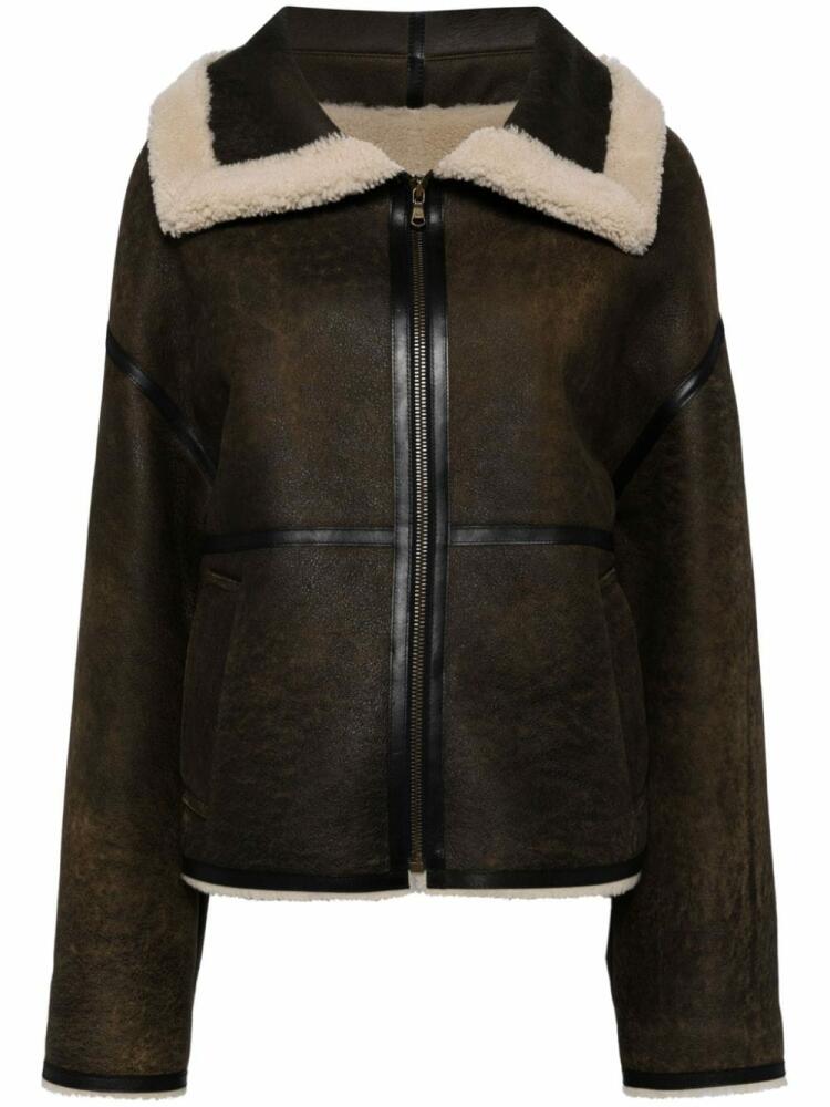 Goen.J shearling-lined aviator leather jacket - Brown Cover