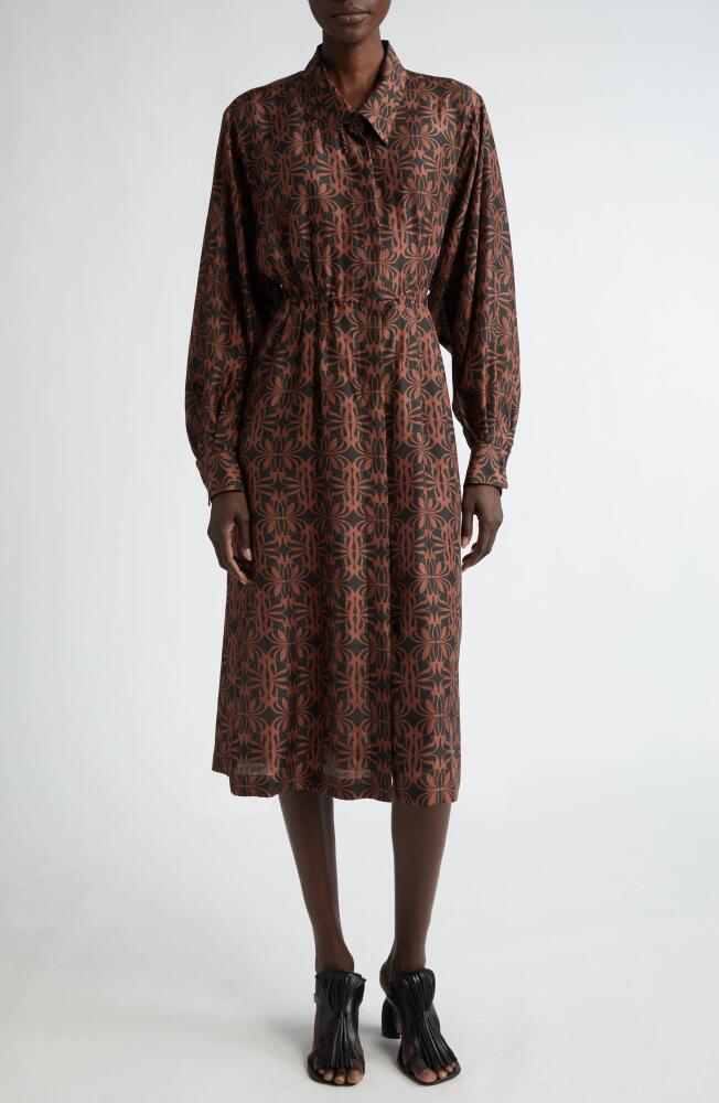 Dries Van Noten Darlos Long Sleeve Silk Midi Shirtdress in Black 900 Cover