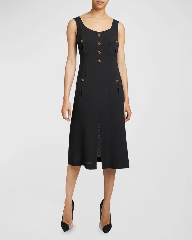 Santorelli Fanny Button-Embellished Crepe Dress Cover