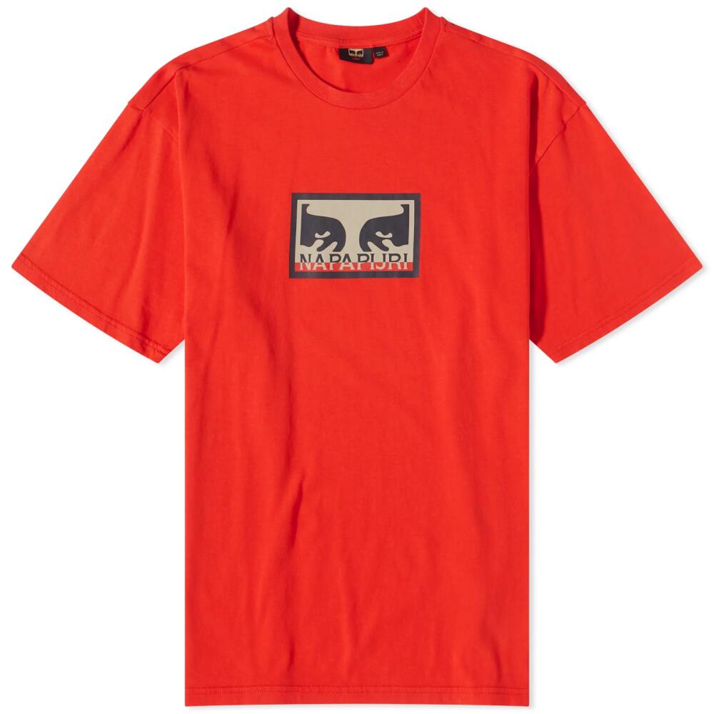 Napapijri Men's x Obey Logo T-Shirt in Poppy Cover